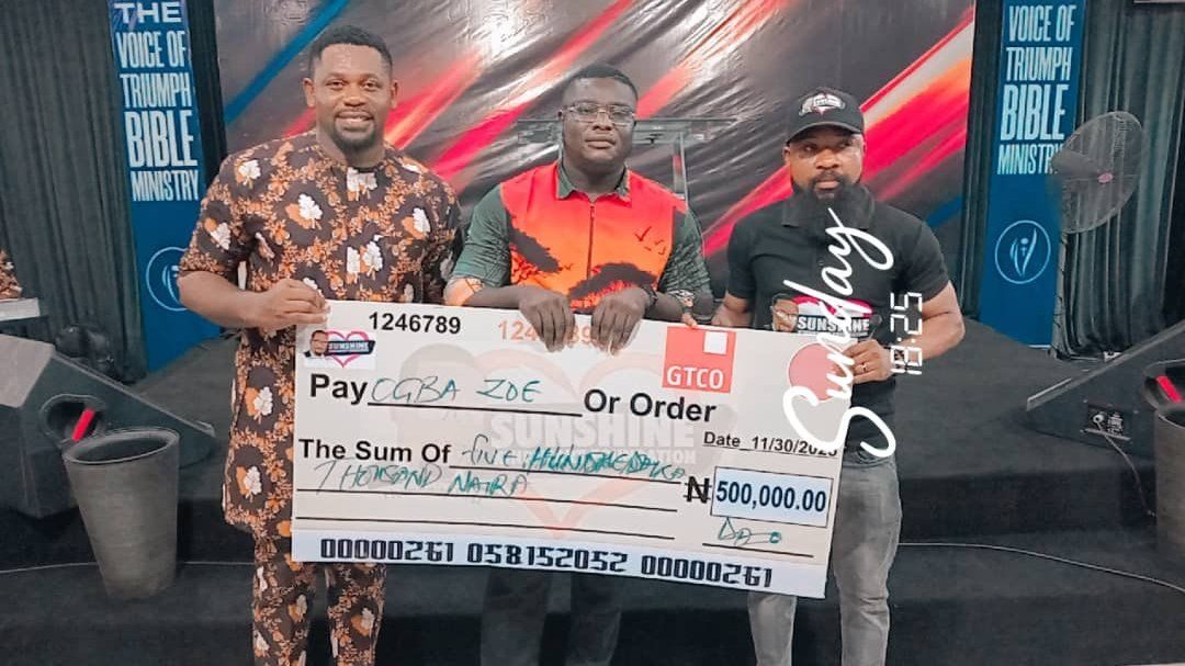 A five-hundred-thousand-naira cheque presented to a beneficiary