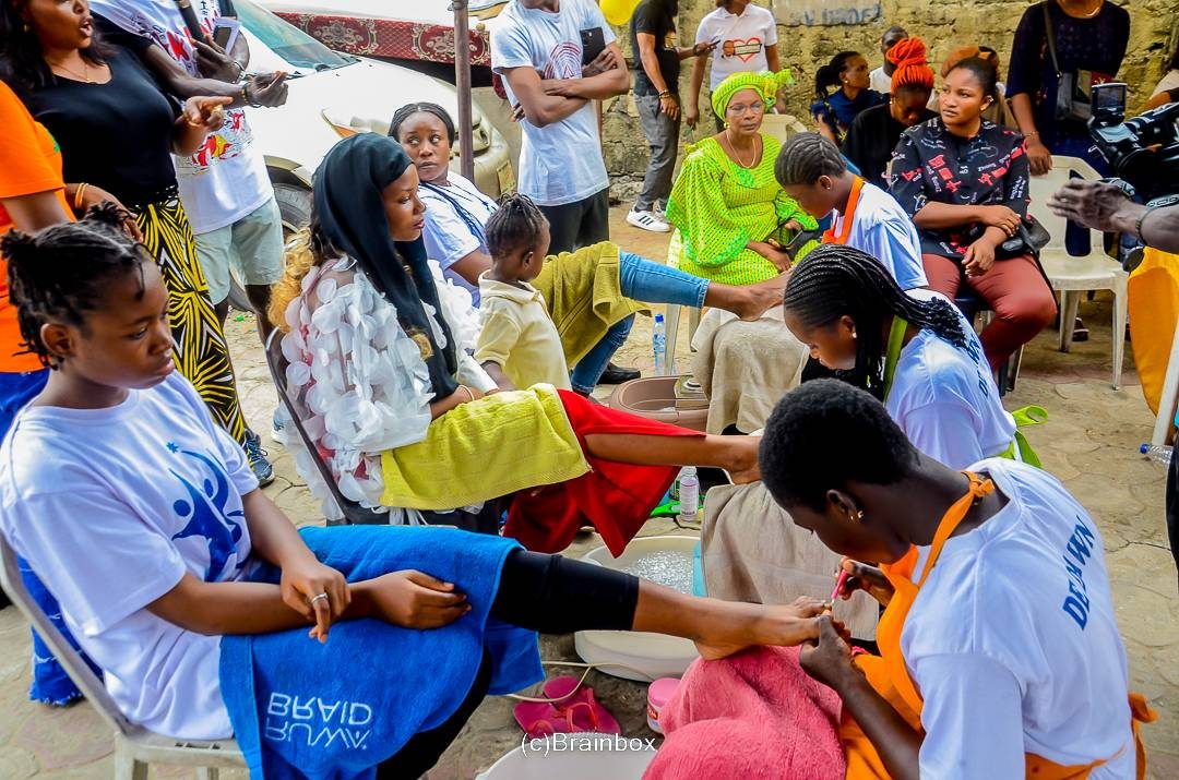 A hairdressing session in progress