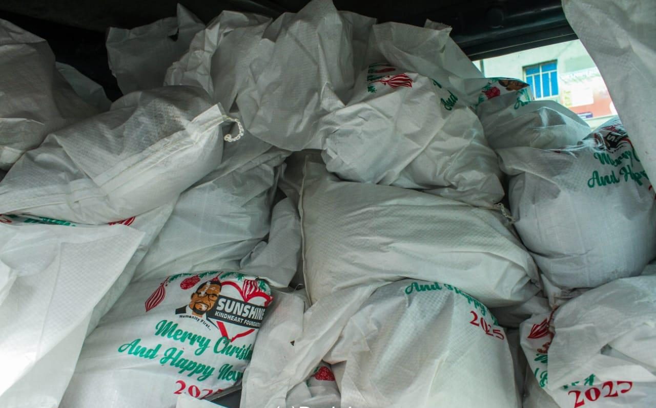 Branded food bags stacked for distribution